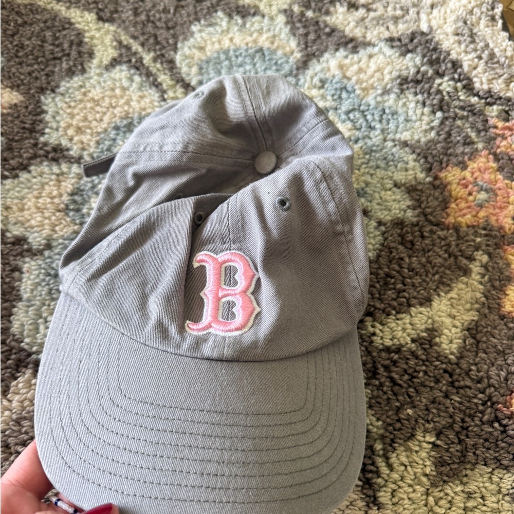 Kids Gray Baseball Cap with Pink 'B' Embroidery